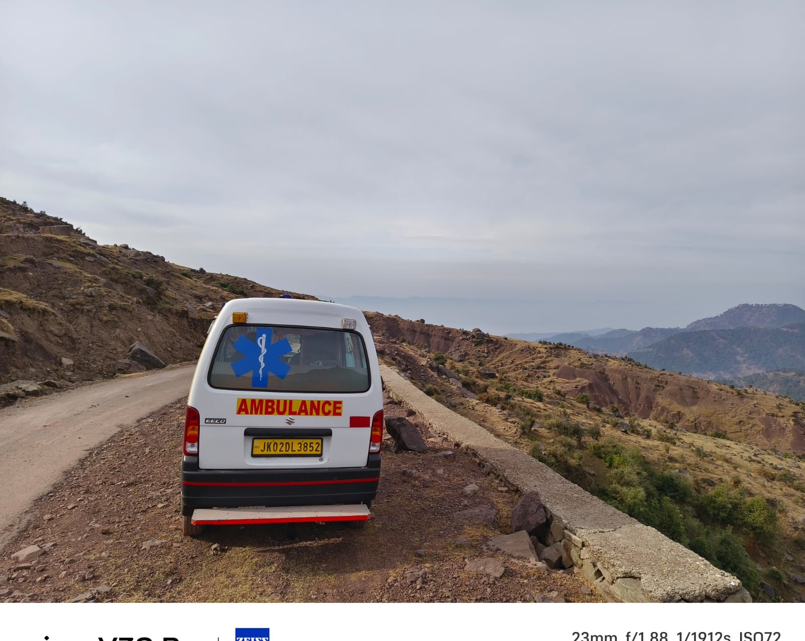 Bittu BLS ambulance rear, mountain road
